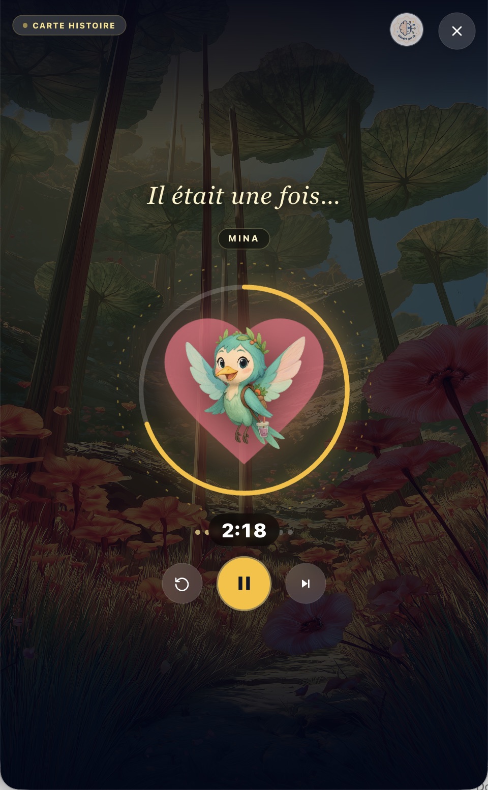 Lecteur de la Carte Histoire avec le personnage Mina