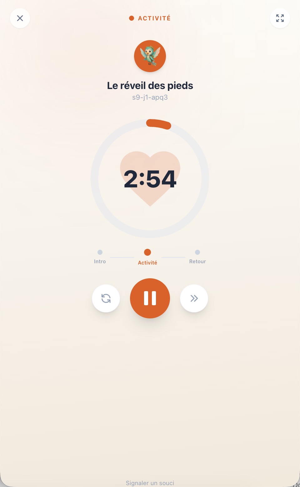 Phase Activité avec le chrono en orange